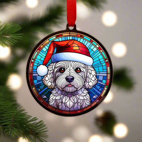 Bichon Frise in Santa Hat Suncatcher Decoration